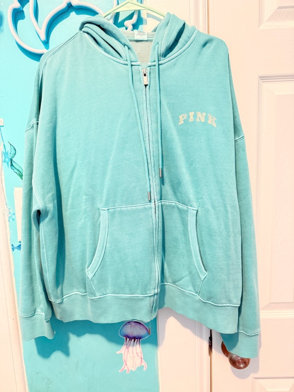 PINK Victoria's Secret Aqua Zip-Up Hoodie